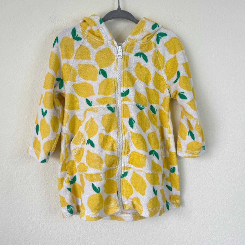 Hanna Andersson Yellow Lemon Print Hooded Kids Swim Coverup